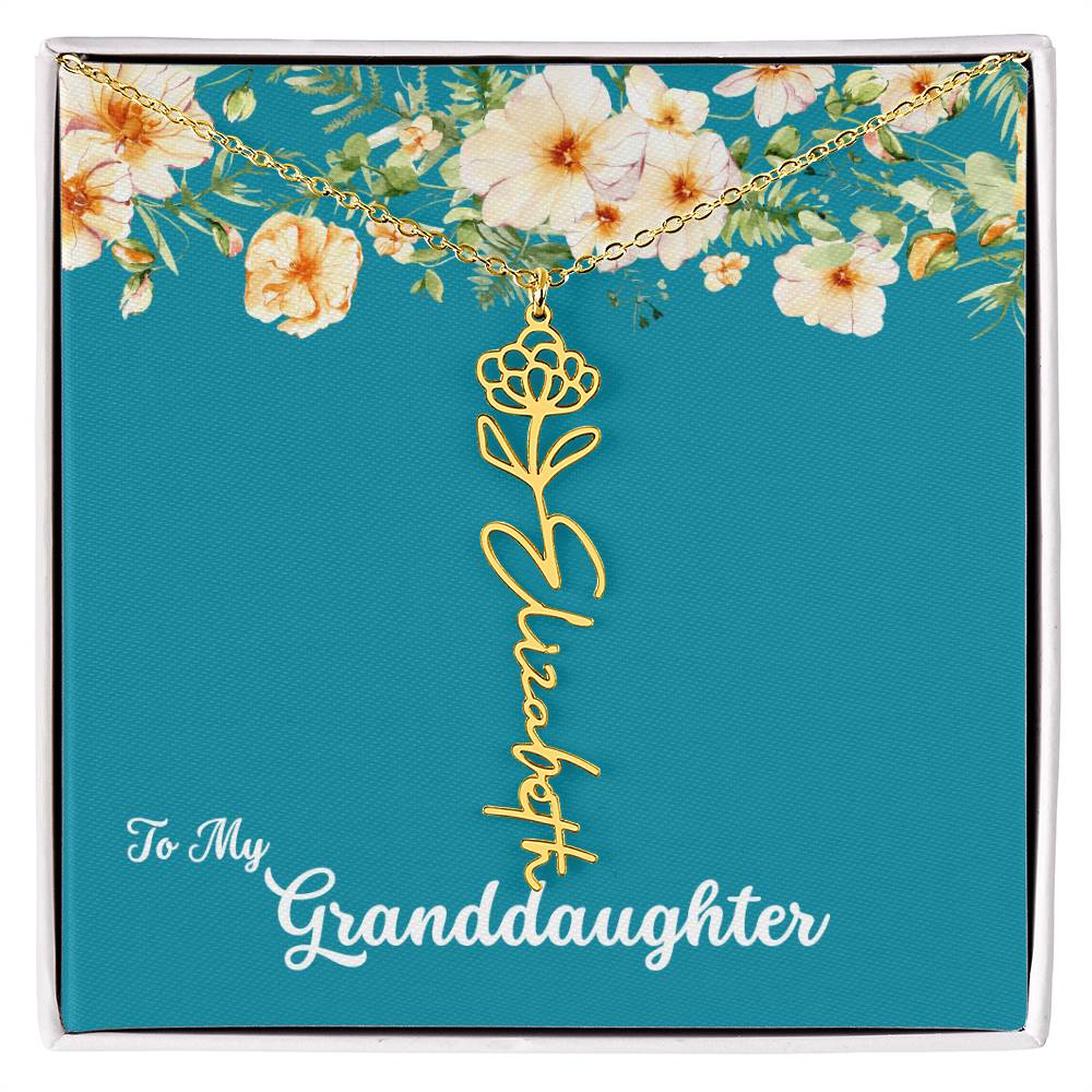 To My Granddaughter Personalized Birth Flower Necklace - Customize with Birth Month Flower and Name - Teal with Flowers - Get Deerty