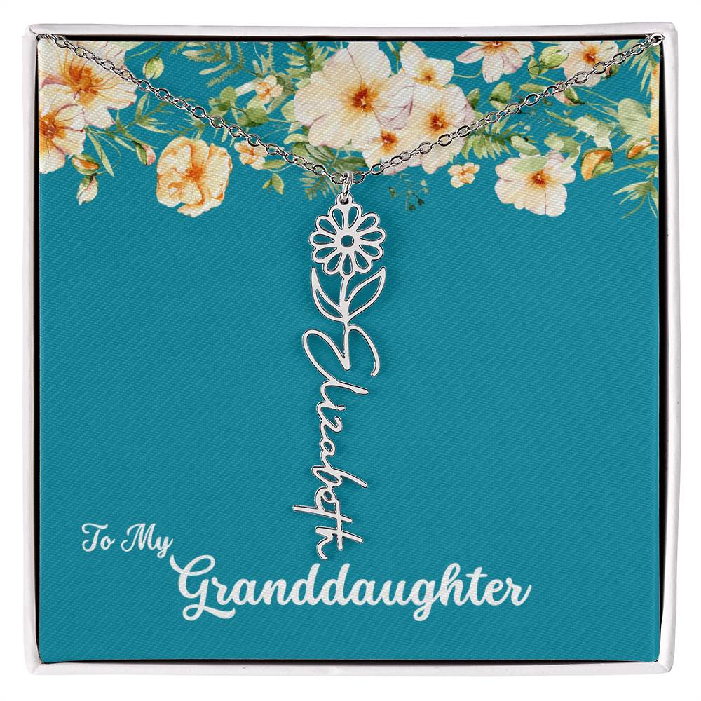 To My Granddaughter Personalized Birth Flower Necklace - Customize with Birth Month Flower and Name - Teal with Flowers - Get Deerty