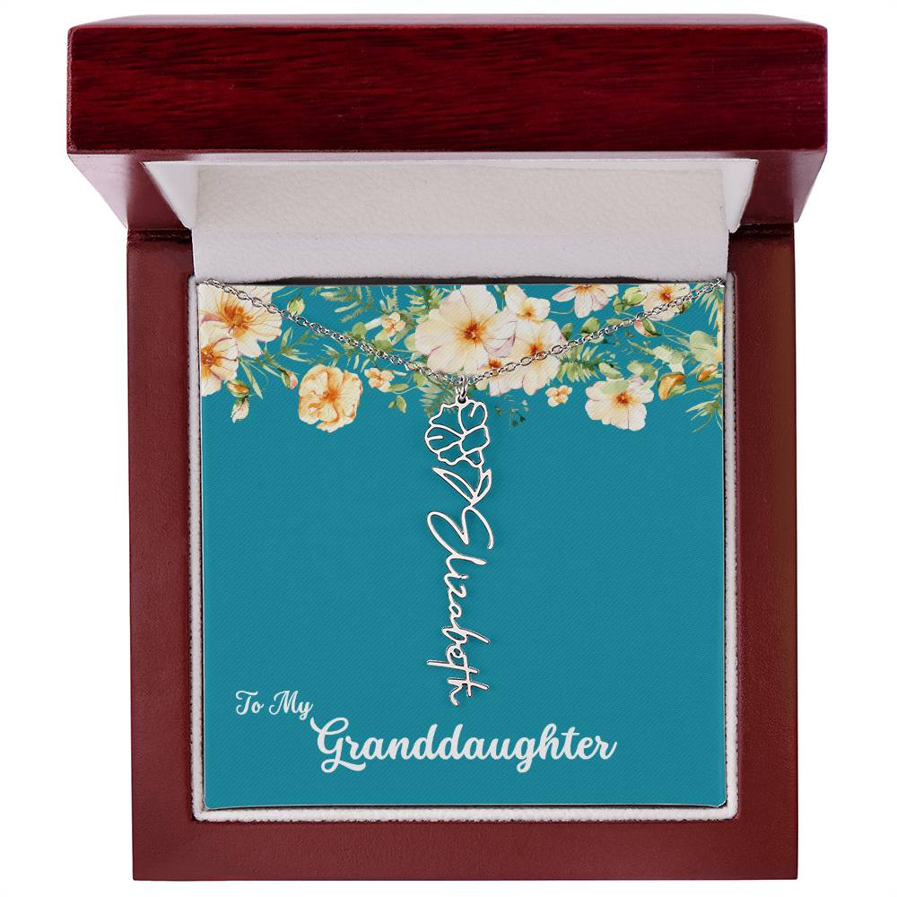 To My Granddaughter Personalized Birth Flower Necklace - Customize with Birth Month Flower and Name - Teal with Flowers - Get Deerty
