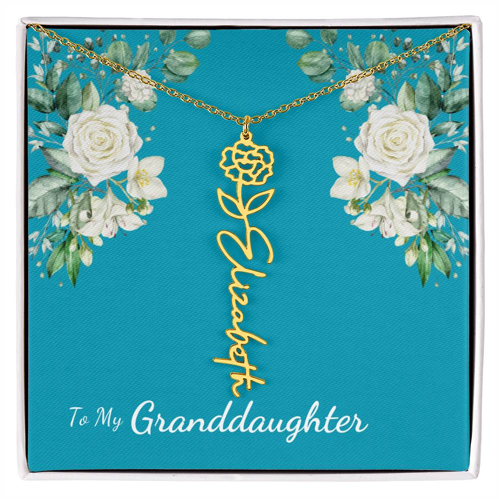 To My Granddaughter Personalized Birth Flower Necklace - Customize with Birth Month Flower and Name - Teal with White Roses - Get Deerty
