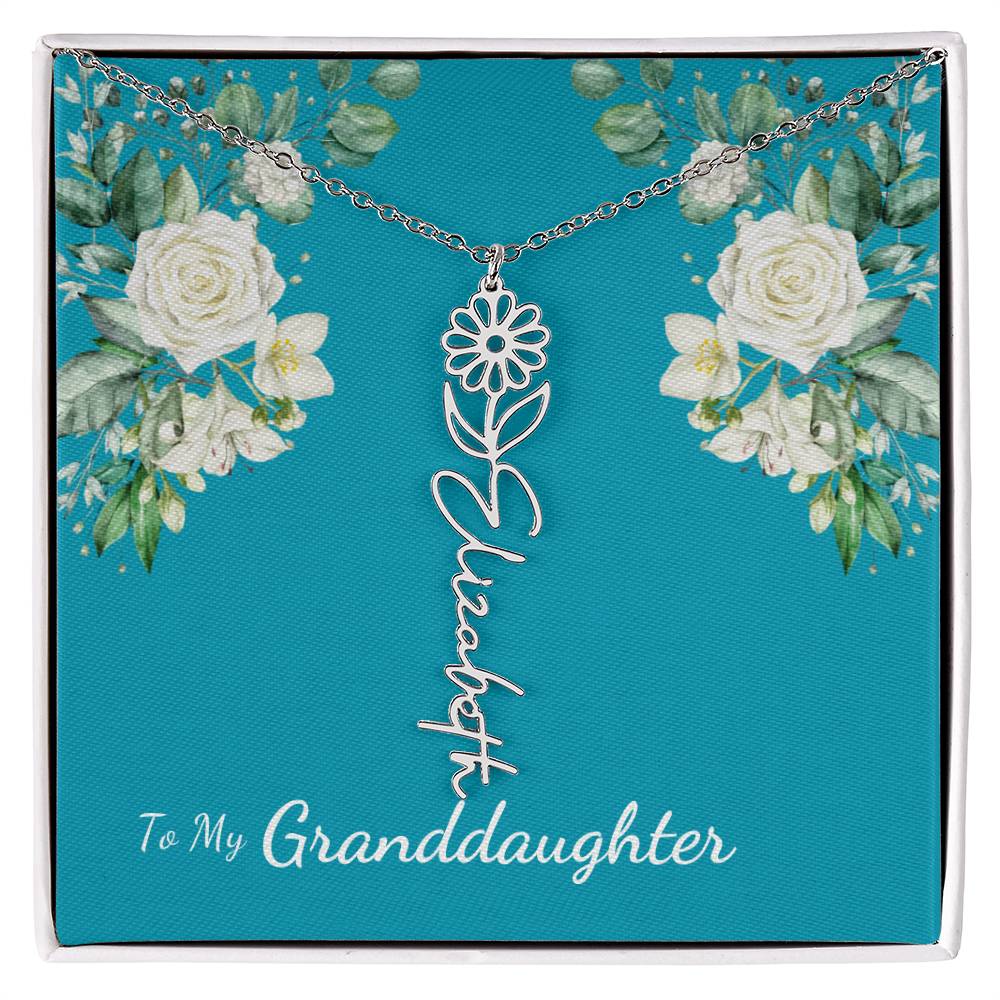 To My Granddaughter Personalized Birth Flower Necklace - Customize with Birth Month Flower and Name - Teal with White Roses - Get Deerty
