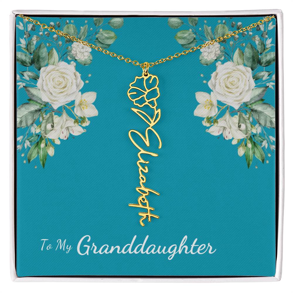 To My Granddaughter Personalized Birth Flower Necklace - Customize with Birth Month Flower and Name - Teal with White Roses - Get Deerty