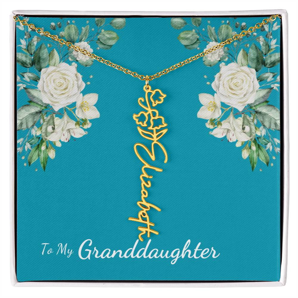 To My Granddaughter Personalized Birth Flower Necklace - Customize with Birth Month Flower and Name - Teal with White Roses - Get Deerty
