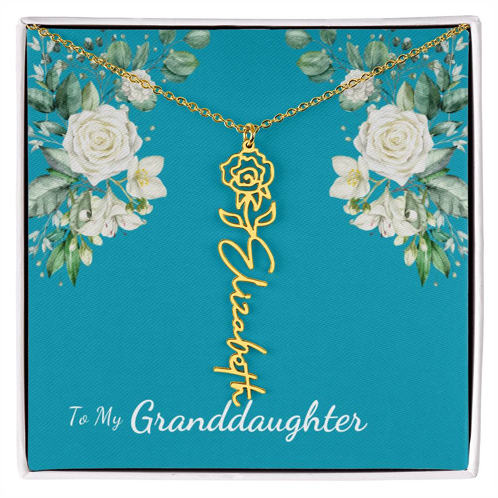 To My Granddaughter Personalized Birth Flower Necklace - Customize with Birth Month Flower and Name - Teal with White Roses - Get Deerty