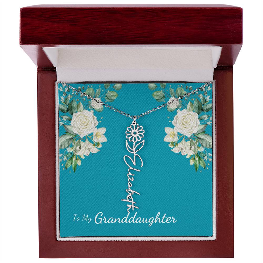 To My Granddaughter Personalized Birth Flower Necklace - Customize with Birth Month Flower and Name - Teal with White Roses - Get Deerty