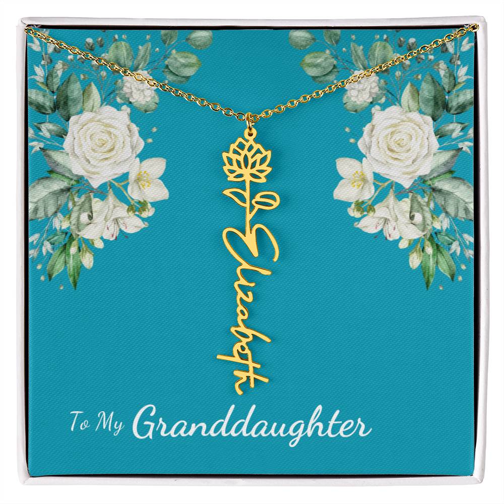 To My Granddaughter Personalized Birth Flower Necklace - Customize with Birth Month Flower and Name - Teal with White Roses - Get Deerty