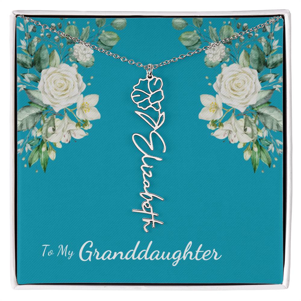 To My Granddaughter Personalized Birth Flower Necklace - Customize with Birth Month Flower and Name - Teal with White Roses - Get Deerty