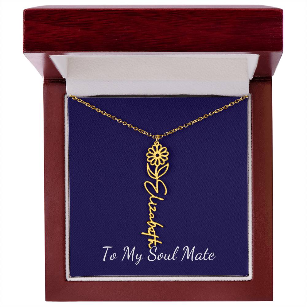To My Soul Mate Personalized Necklace with Name and Birth Month Flower - Get Deerty