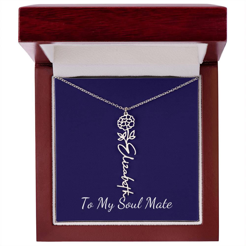 To My Soul Mate Personalized Necklace with Name and Birth Month Flower - Get Deerty