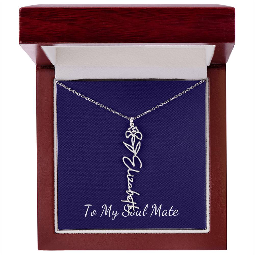 To My Soul Mate Personalized Necklace with Name and Birth Month Flower - Get Deerty