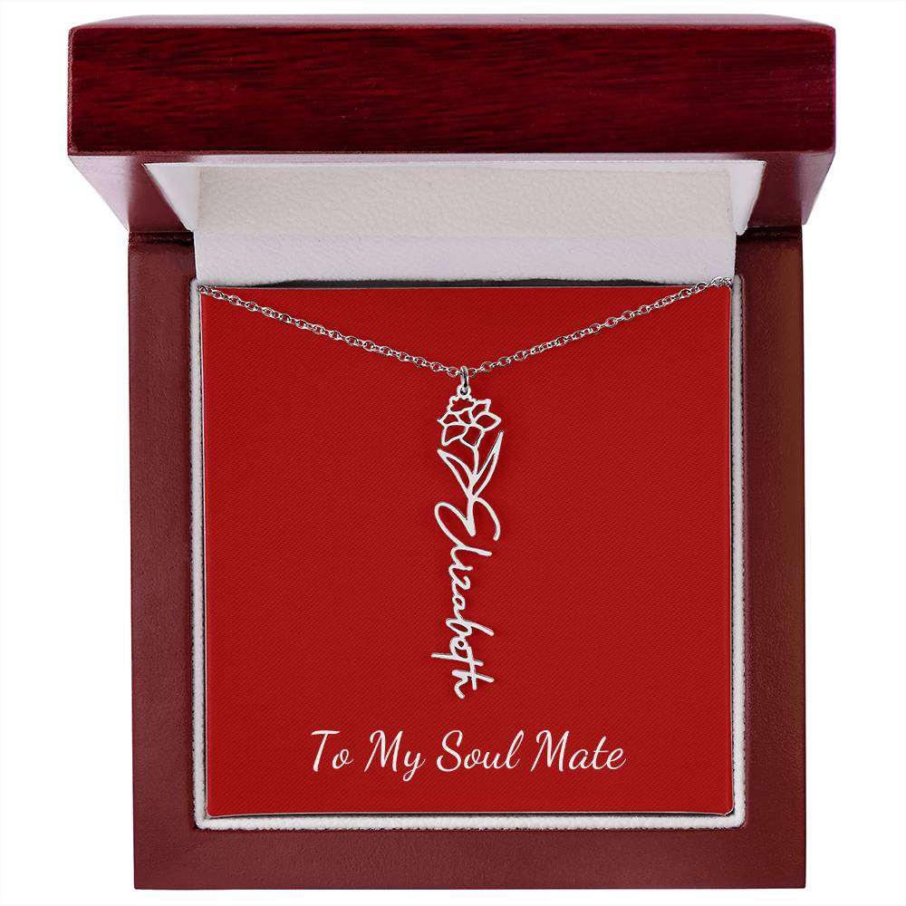 To My Soul Mate | Personalized Flower and Name Necklace Red