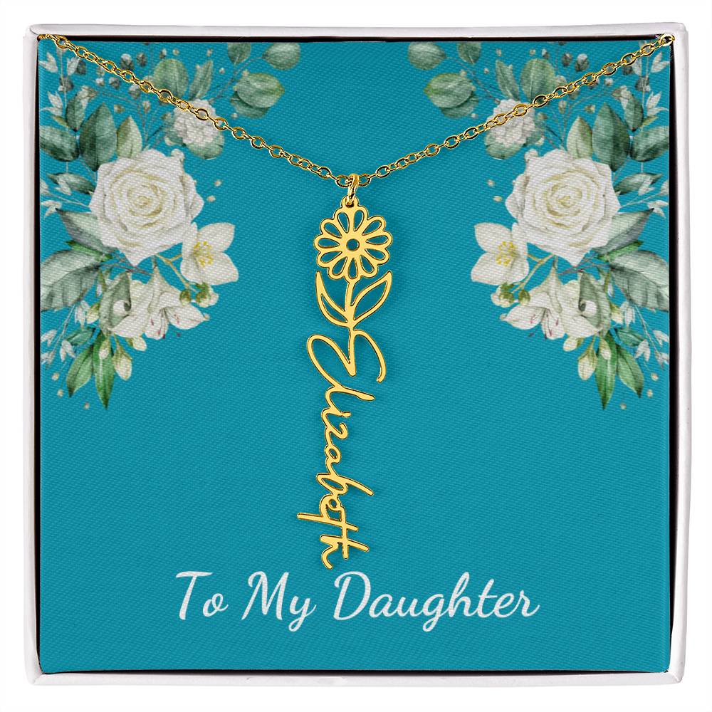 To My Daughter Personalized Birth Flower Necklace - Customize with Birth Month Flower and Name - Teal with White Roses - Get Deerty