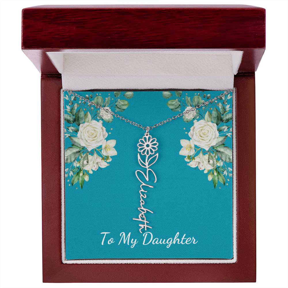 To My Daughter Personalized Birth Flower Necklace - Customize with Birth Month Flower and Name - Teal with White Roses - Get Deerty