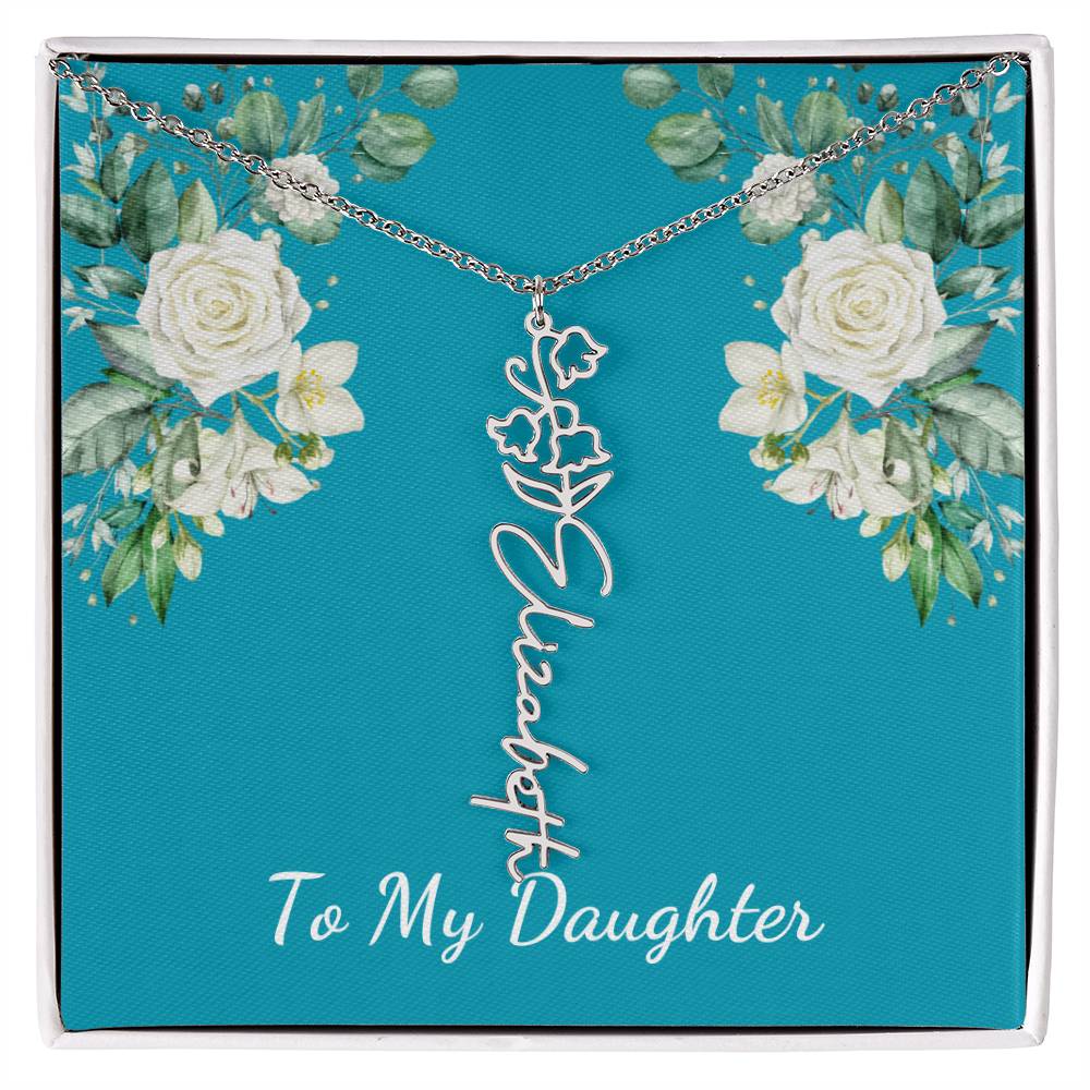 To My Daughter Personalized Birth Flower Necklace - Customize with Birth Month Flower and Name - Teal with White Roses - Get Deerty