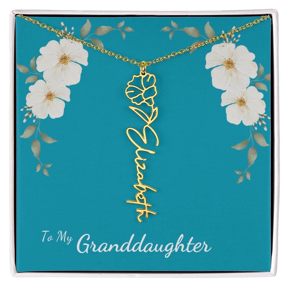 To My Granddaughter Personalized Birth Flower Necklace - Customize with Birth Month Flower and Name - Teal with White Poppy Flowers - Get Deerty