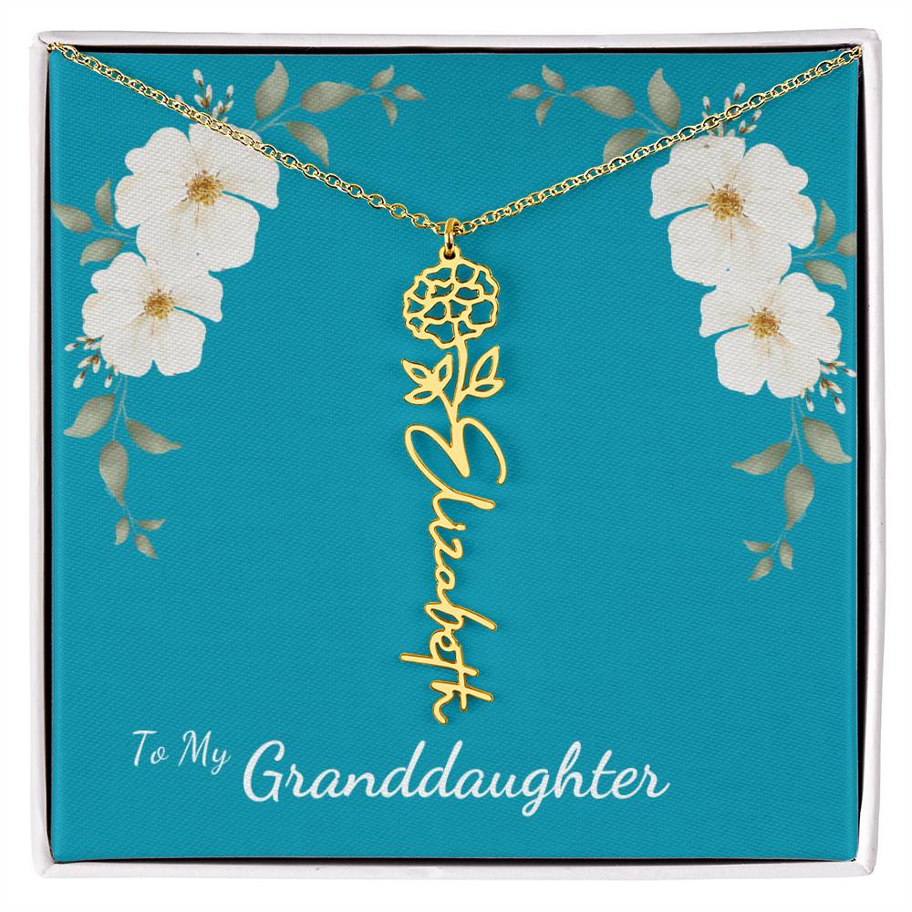 To My Granddaughter Personalized Birth Flower Necklace - Customize with Birth Month Flower and Name - Teal with White Poppy Flowers - Get Deerty