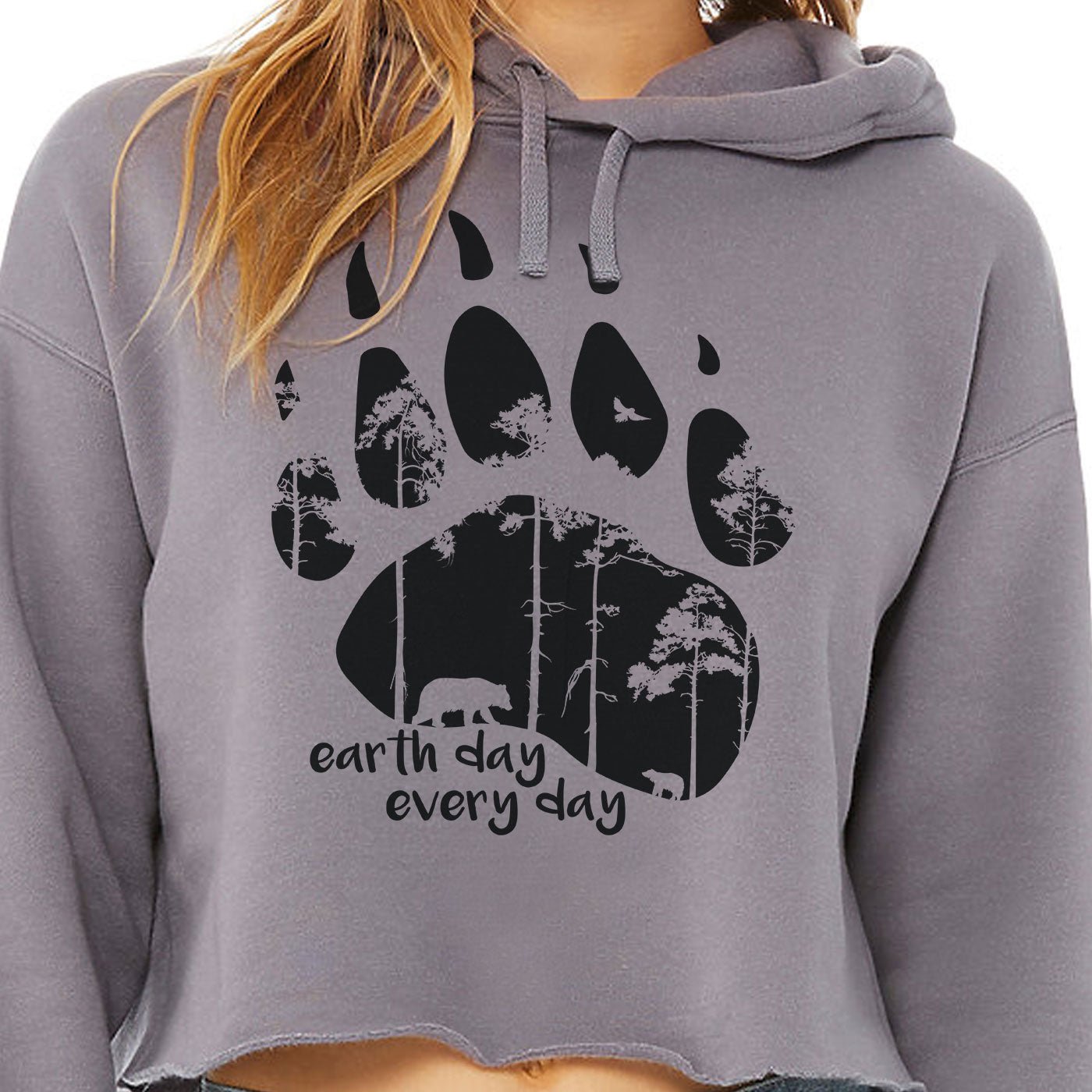 Earth Day Every Day Bear Paw Women's Crop Fleece Hoodie - Get Deerty