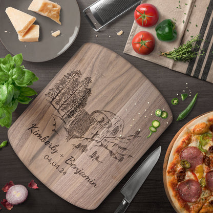 Forest Waterfall and Fox Personalized Hardwood Cutting Board Wedding Gift - Get Deerty