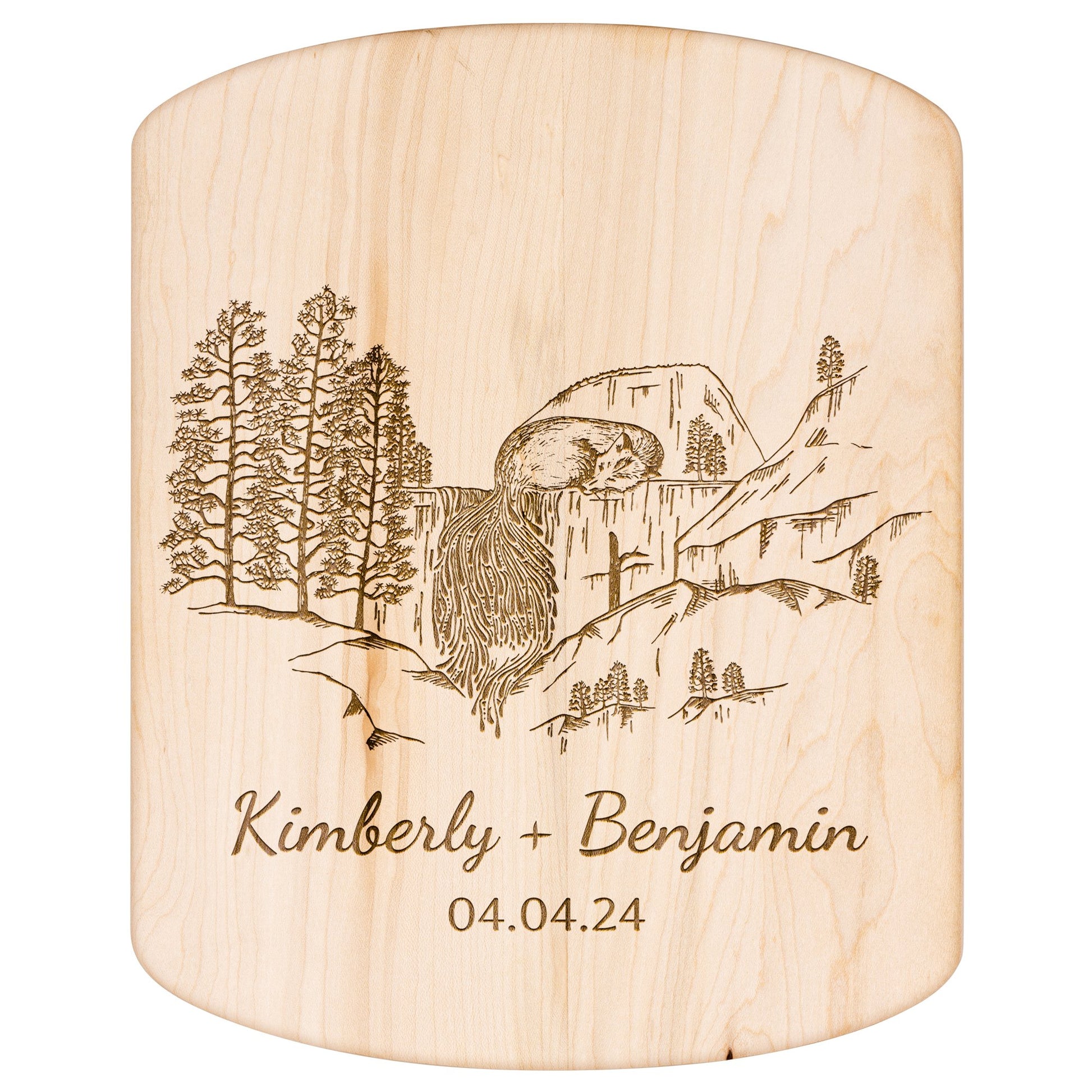 Forest Waterfall and Fox Personalized Hardwood Cutting Board Wedding Gift - Get Deerty