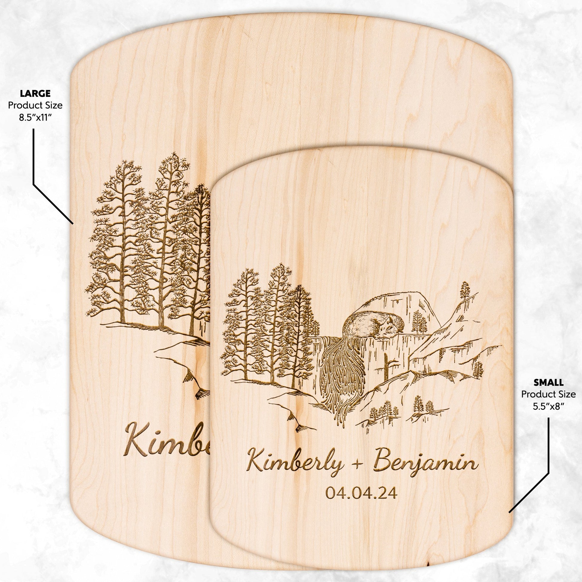 Forest Waterfall and Fox Personalized Hardwood Cutting Board Wedding Gift - Get Deerty