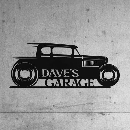 Hot Rod Personalized Garage Metal Sign, Customize with Name for a RAD Car Guy Gift - Get Deerty