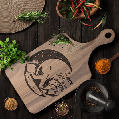 I Love You to the Moon and Back Personalized Camping Hardwood Cutting Board - Get Deerty