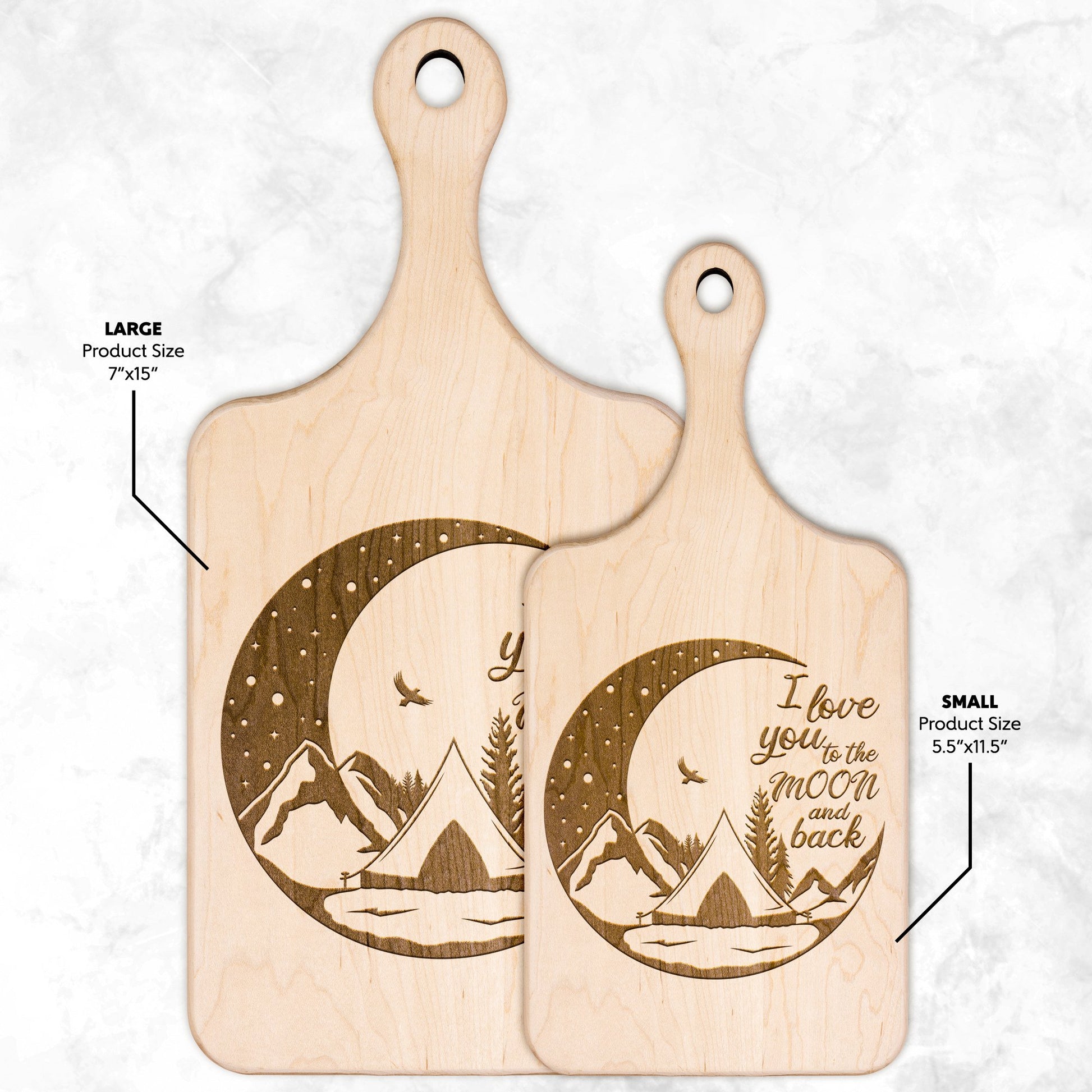 I Love You to the Moon and Back Personalized Camping Hardwood Cutting Board - Get Deerty