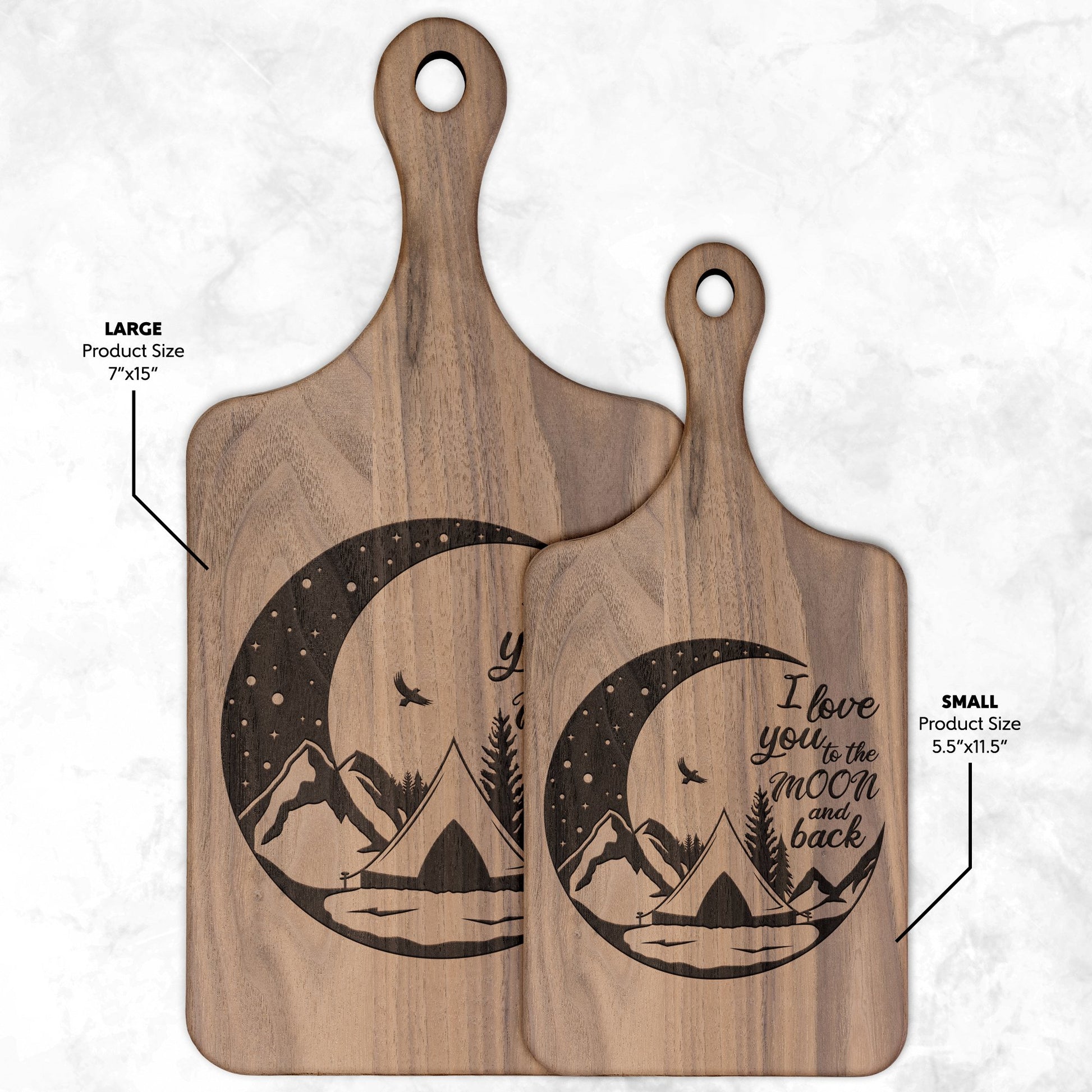 I Love You to the Moon and Back Personalized Camping Hardwood Cutting Board - Get Deerty