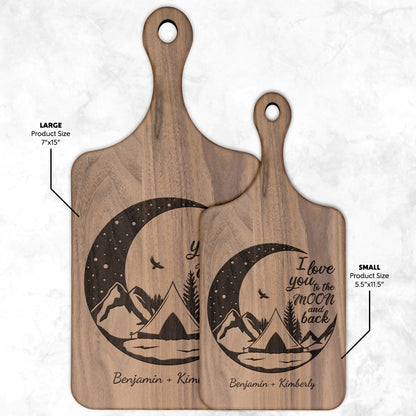 I Love You to the Moon and Back Personalized Camping Hardwood Cutting Board - Get Deerty