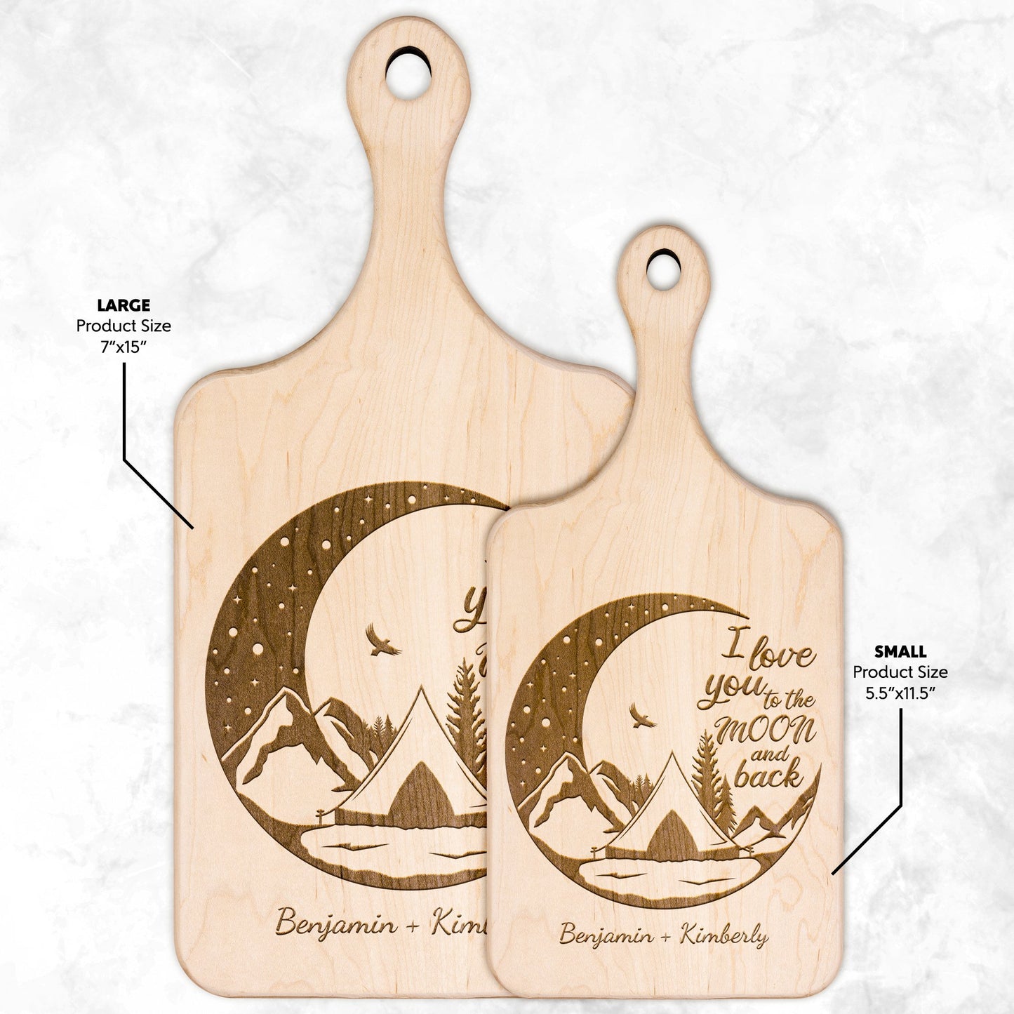 I Love You to the Moon and Back Personalized Camping Hardwood Cutting Board - Get Deerty