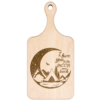 I Love You to the Moon and Back Personalized Camping Hardwood Cutting Board - Get Deerty