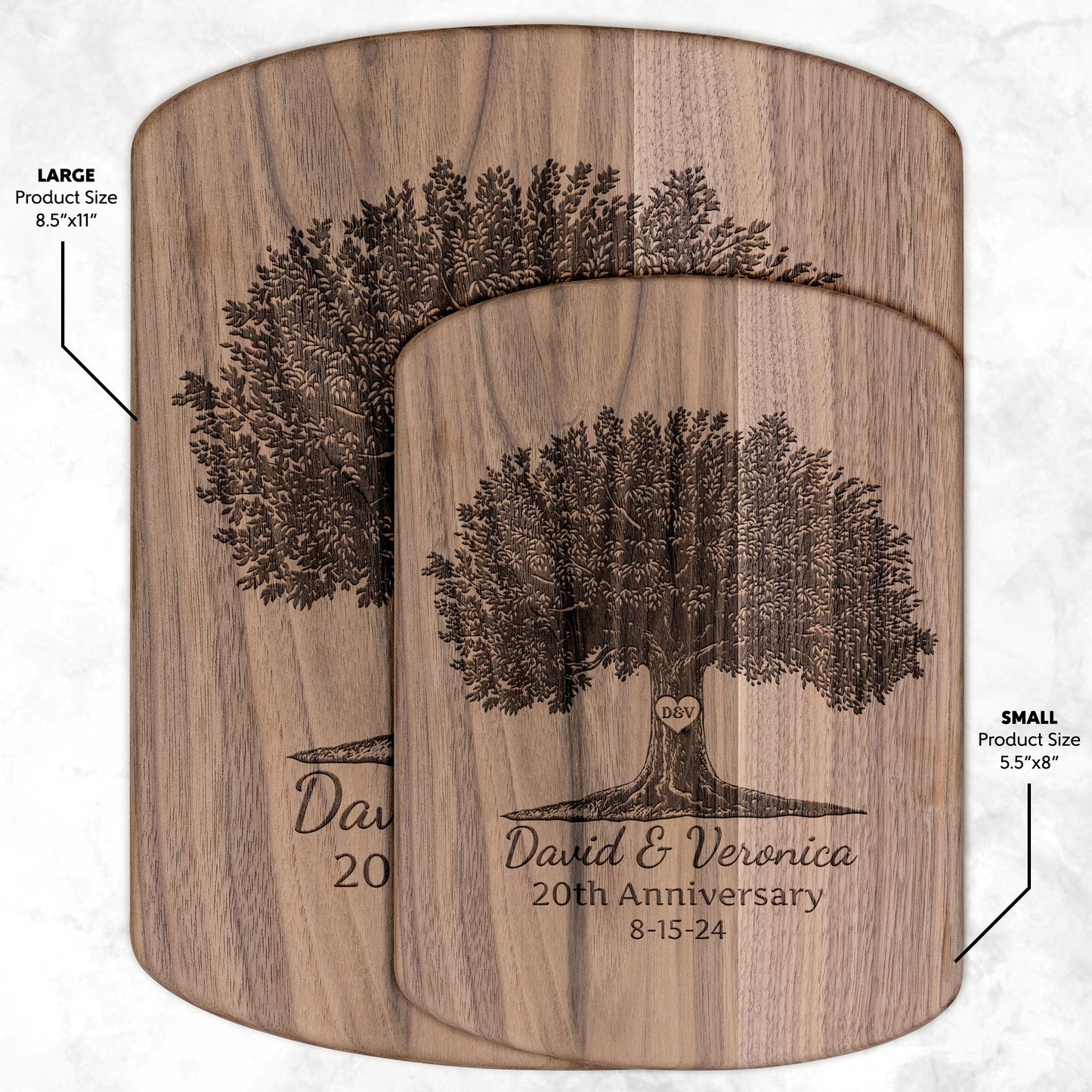 Initialed Heart Anniversary Tree - Hardwood Oval Cutting Board - Get Deerty