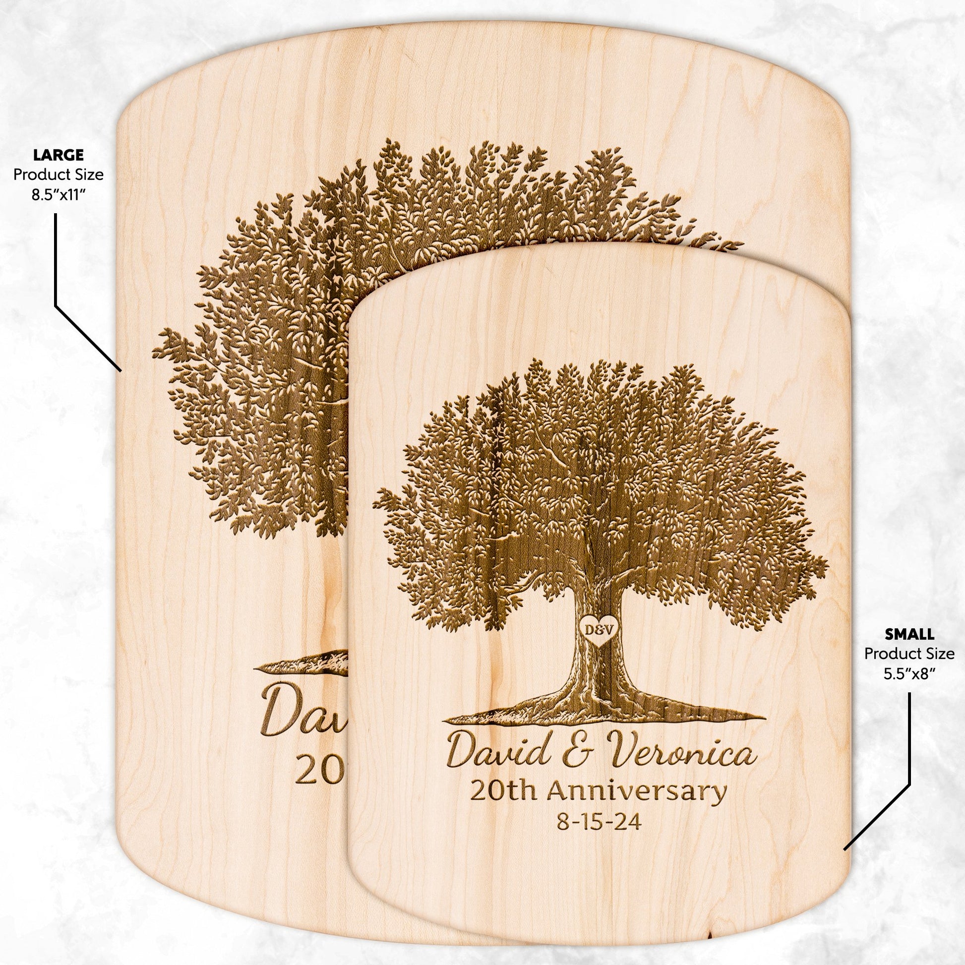 Initialed Heart Anniversary Tree - Hardwood Oval Cutting Board - Get Deerty