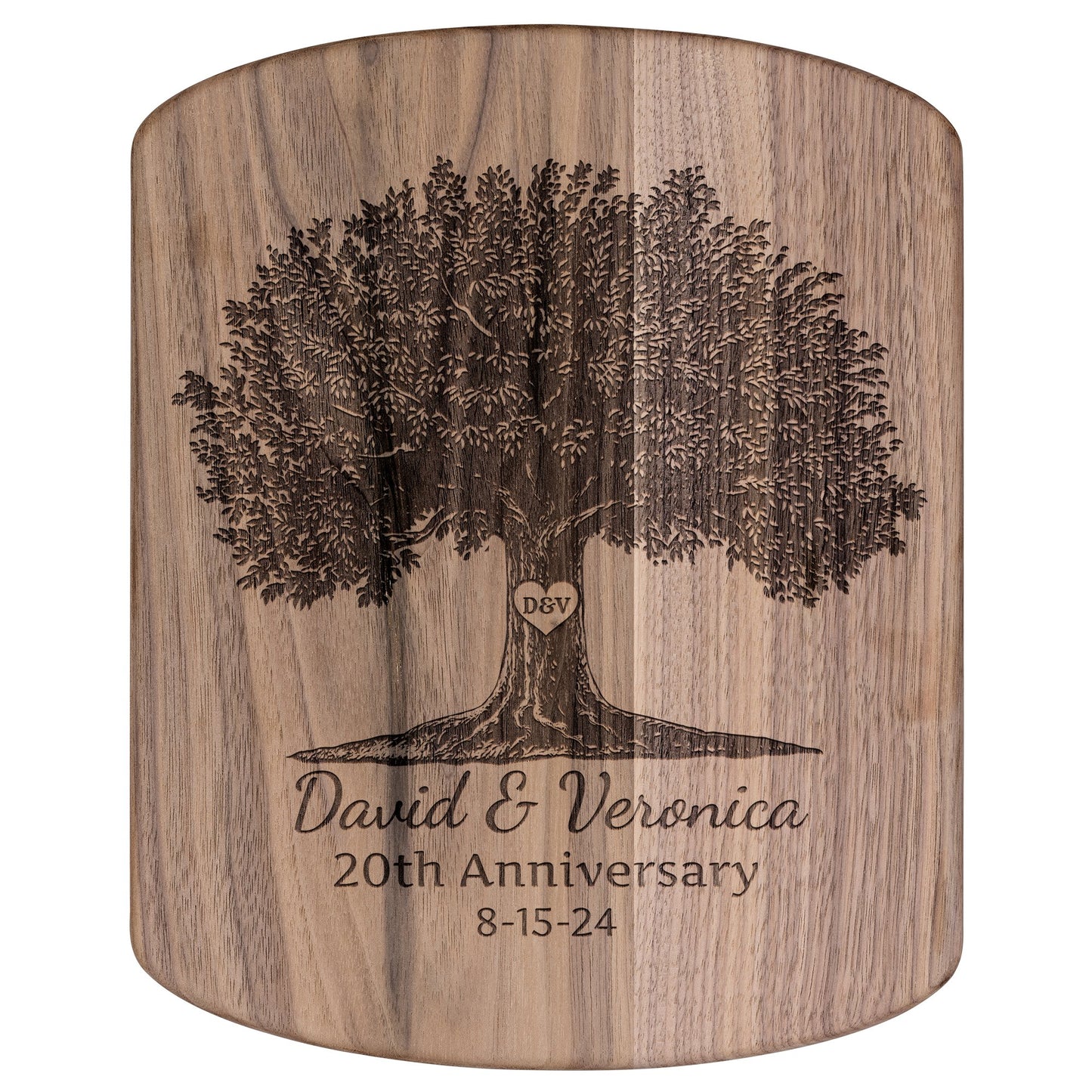 Initialed Heart Anniversary Tree - Hardwood Oval Cutting Board - Get Deerty