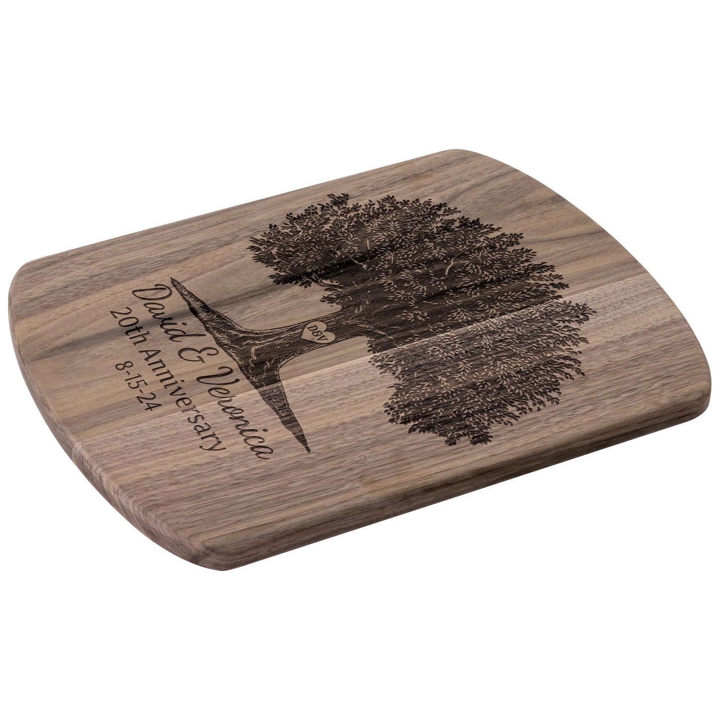 Initialed Heart Anniversary Tree - Hardwood Oval Cutting Board - Get Deerty