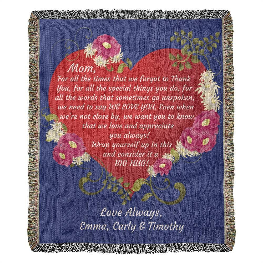 Letter to Mom Personalized Heirloom Woven Blanket in Blue - Get Deerty