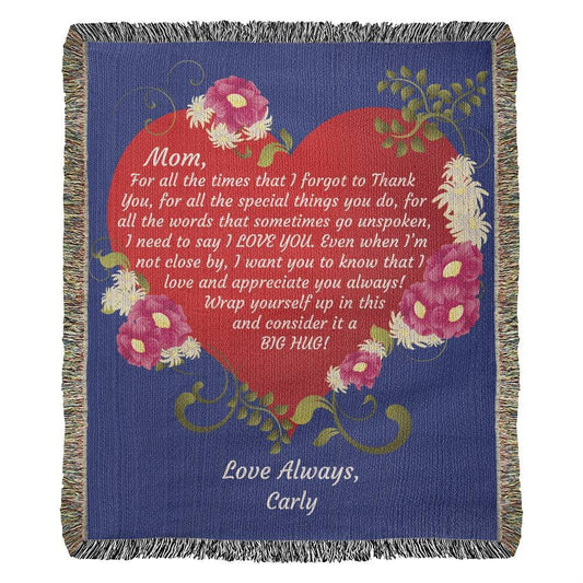 Letter to Mom Personalized Heirloom Woven Blanket in Blue - Get Deerty