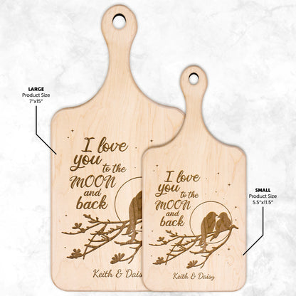 Love Birds I Love You to the Moon and Back Personalized Hardwood Cutting Board - Get Deerty