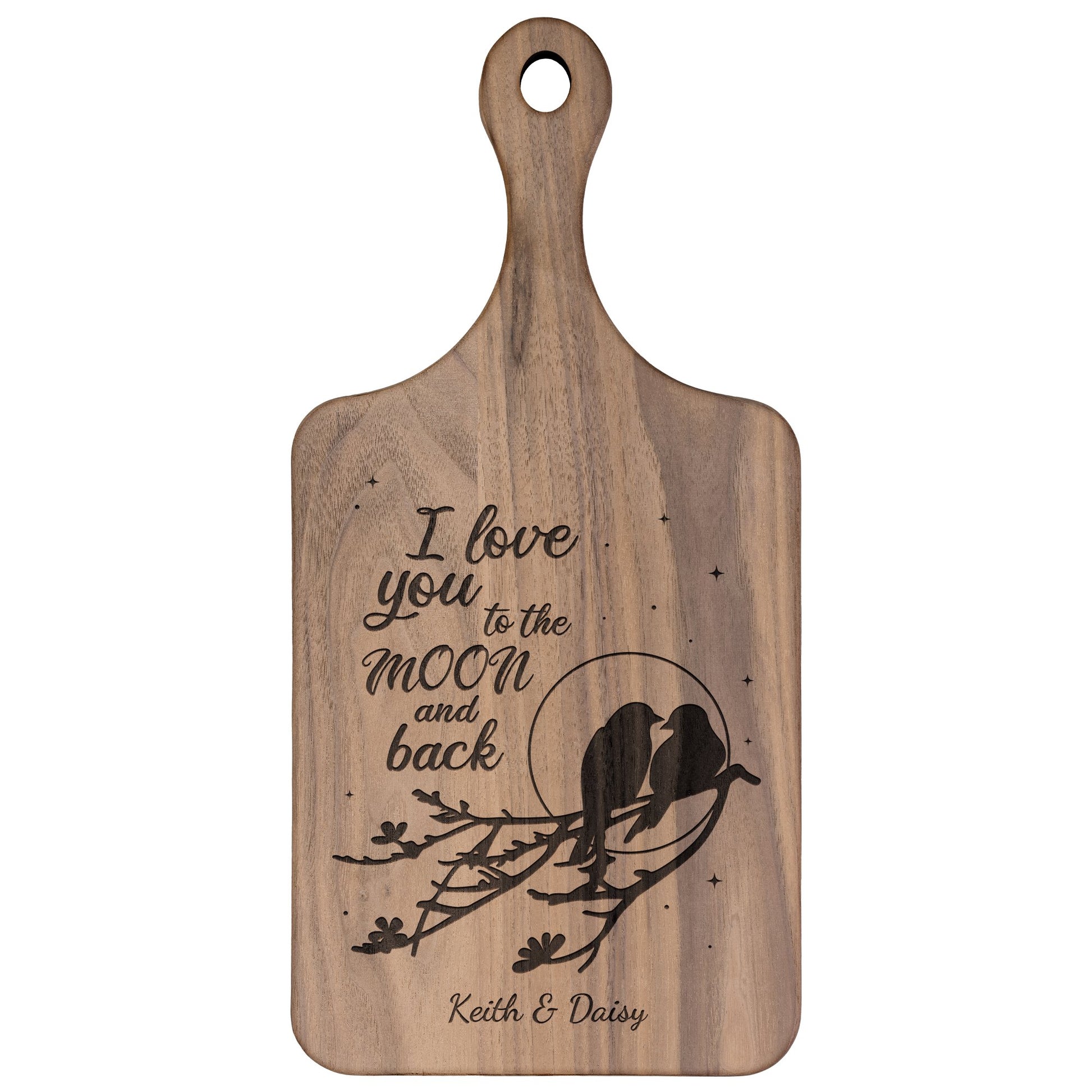 Love Birds I Love You to the Moon and Back Personalized Hardwood Cutting Board - Get Deerty