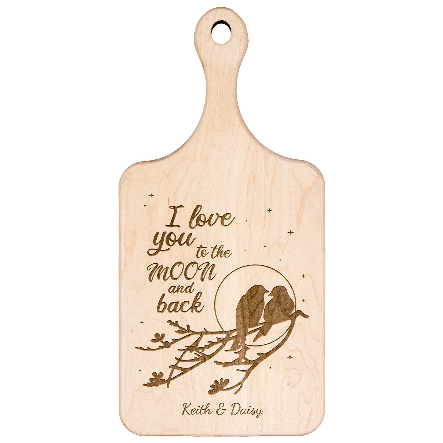 Love Birds I Love You to the Moon and Back Personalized Hardwood Cutting Board - Get Deerty