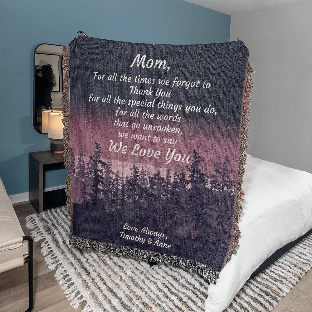 Love You Mom Letter Night Forest Personalized Woven Blanket - Get Deerty