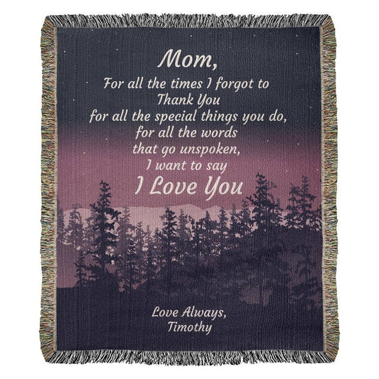 Love You Mom Letter Night Forest Personalized Woven Blanket - Get Deerty