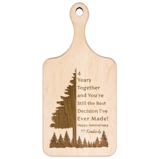 Personalized Anniversary Tree Love Note Hardwood Paddle Cutting Board - Get Deerty