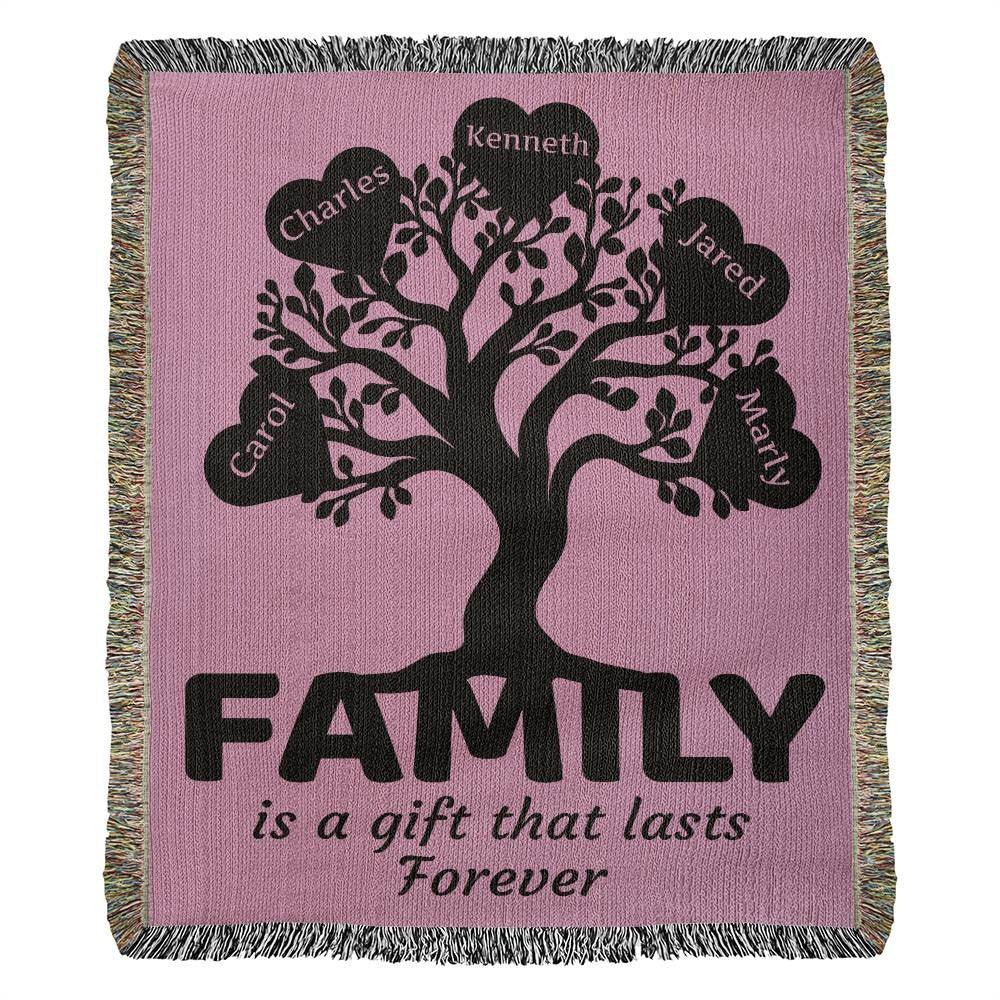 Personalized Family Heart Tree - Heirloom Woven Blanket - Get Deerty