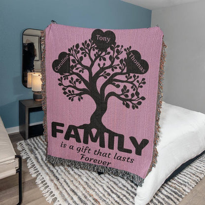 Personalized Family Heart Tree - Heirloom Woven Blanket - Get Deerty