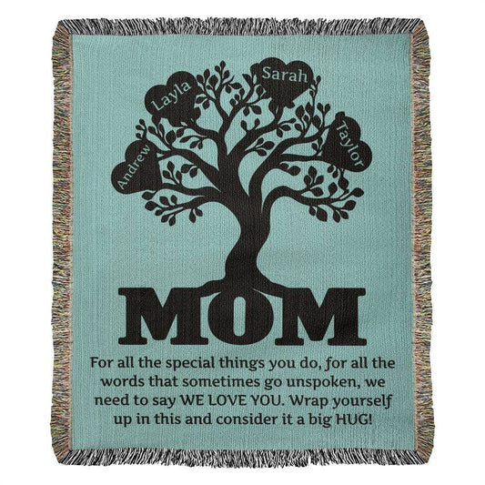 Personalized Mom Family Heart Tree "We Love You" - Heirloom Woven Blanket - Get Deerty