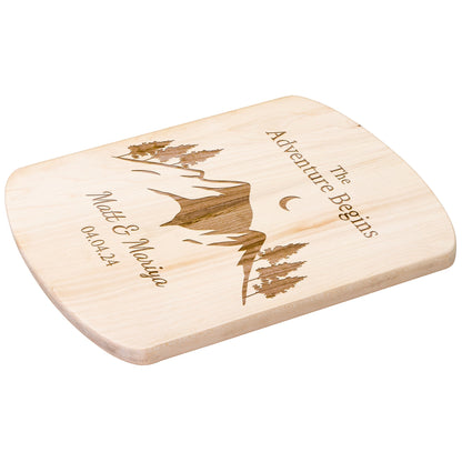 The Adventure Begins Hardwood Oval Cutting Board Personalized with Names and Wedding Date - Get Deerty