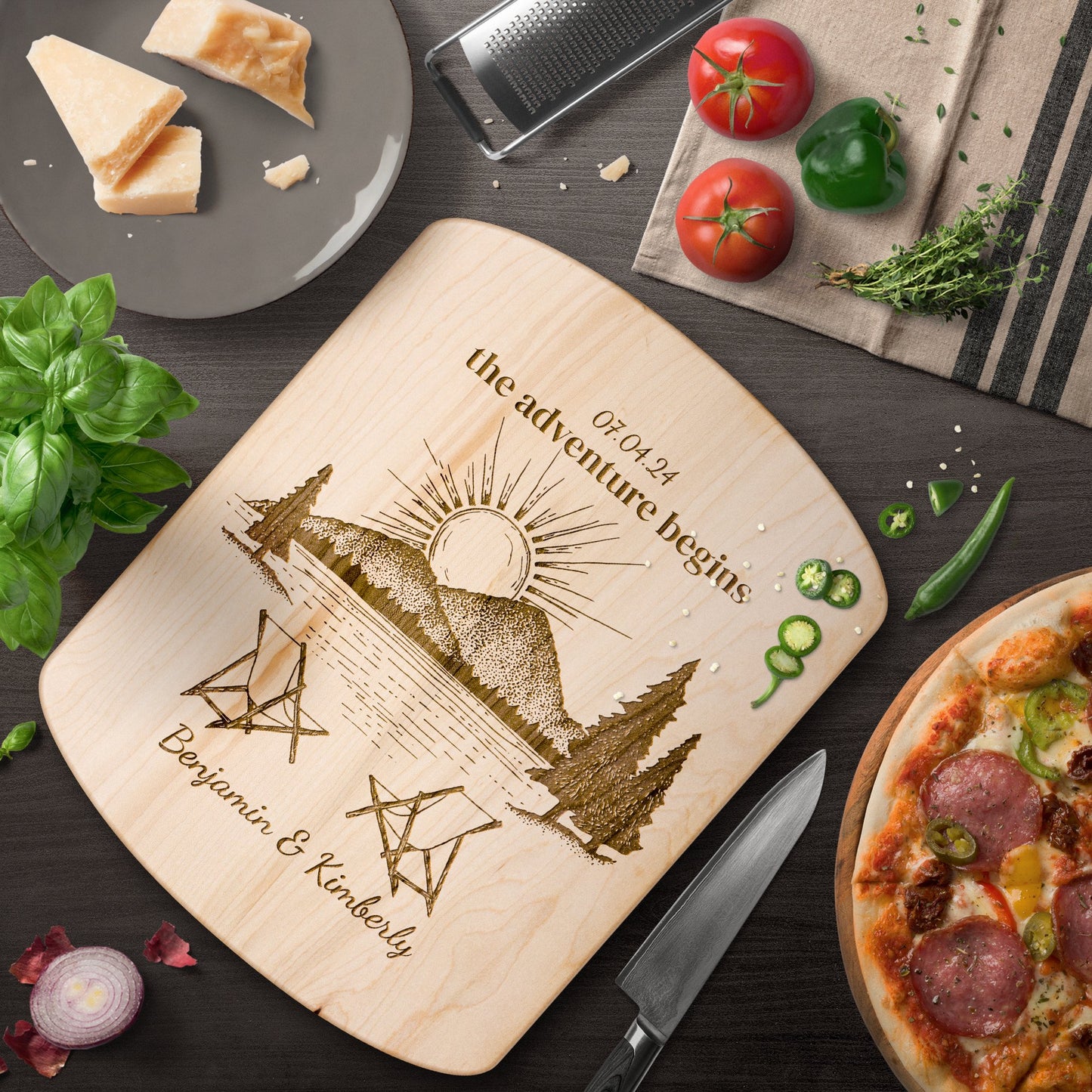 The Adventure Begins Lake Life Personalized Hardwood Cutting Board - Get Deerty