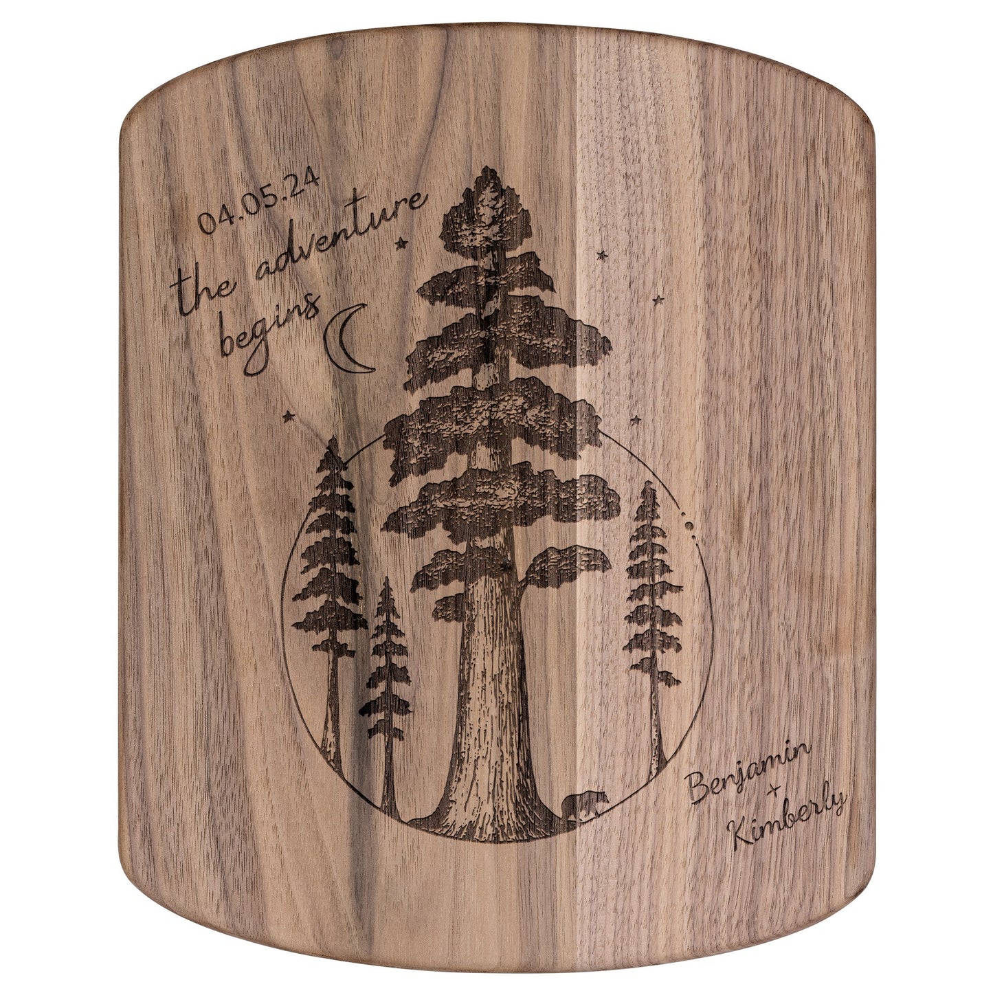 The Adventure Begins Sequoia Forest Personalized Hardwood Cutting Board - Get Deerty