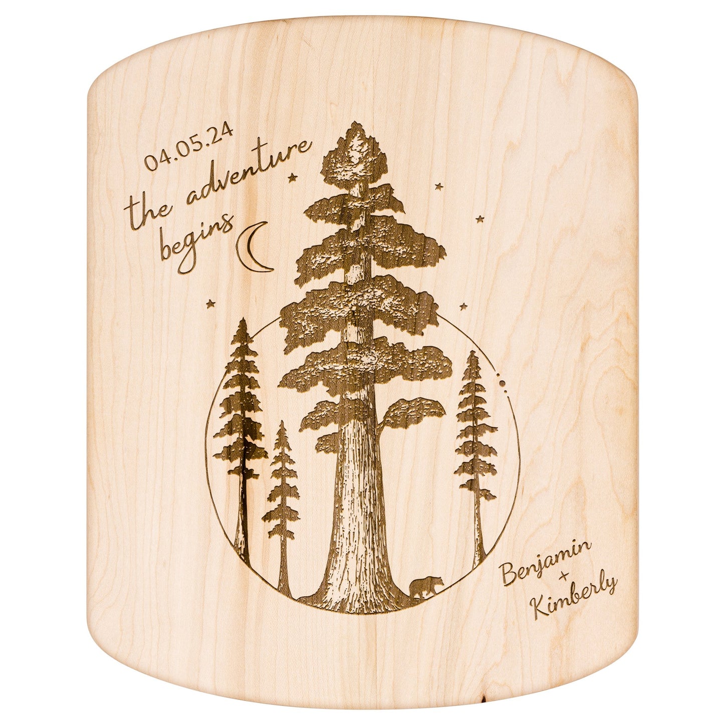 The Adventure Begins Sequoia Forest Personalized Hardwood Cutting Board - Get Deerty